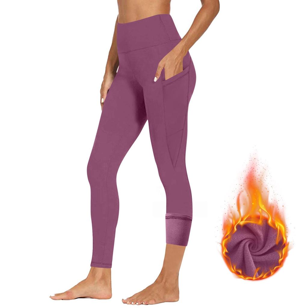 High Waisted Fleece Lined Leggings Women Lightweight Yoga Pants Casual Workout Thermal Warm Tights With Pockets