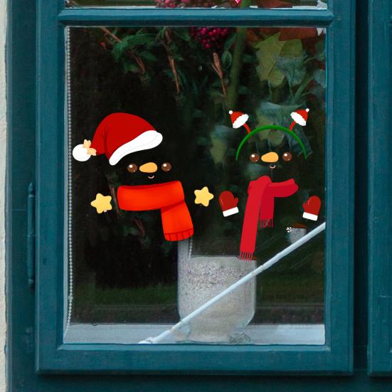 Reusable Holiday Scene Decor Christmas Snowman Static Glass Stickers, Simple Window Clings, Waterproof PVC Clings Decorative Sheets for Home