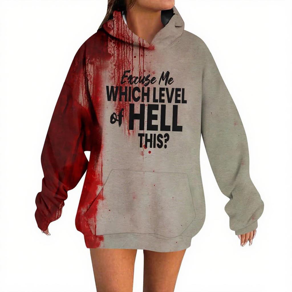 Sudaderas con capucha divertidas de Halloween para mujer de manga larga con estampado de letras disfraz aterrador novedoso otoño sudadera con capucha oversize moderna
