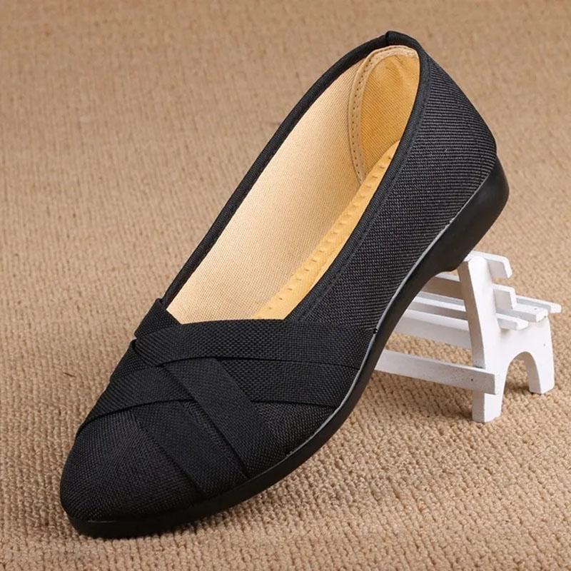 Old Beijing Cloth Shoes Women's Single Shoes Black Casual Shoes Non-slip Breathable Work Shoes Flat Shoes