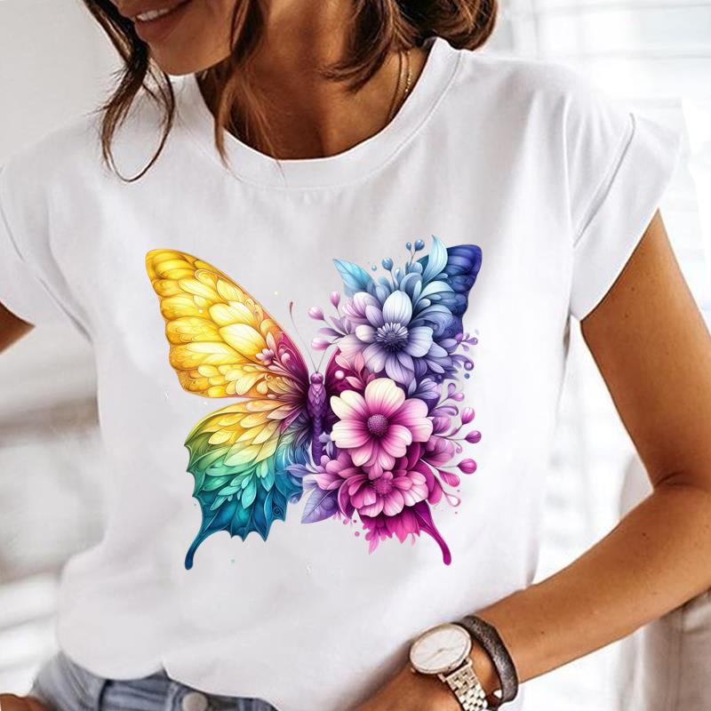 (Asian Size) Women Lady Female Top Printed Tee Summer Clothing Flower Sweet Trend Casual T Shirt Fashion Graphic Short Sleeve T-shirts