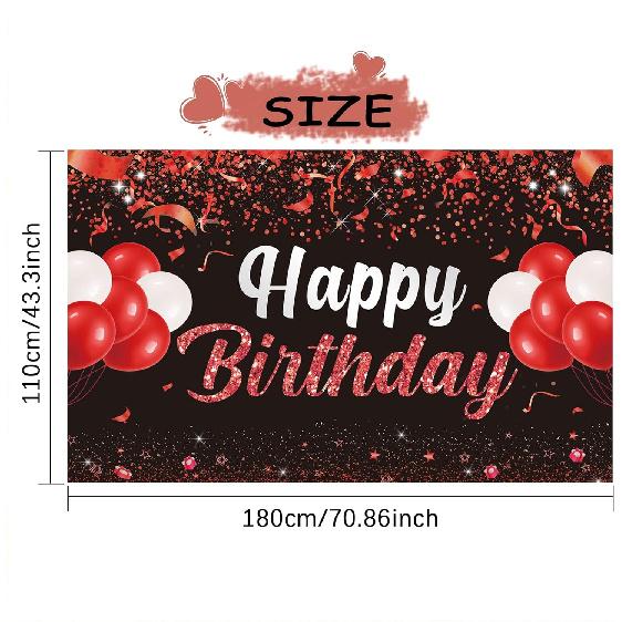 Trgowaul Happy Birthday Banner Backdrop - Red Black Birthday Party Decorations, Birthday Party Supplies Kids Men Women, Bday Gifts Sign Photo Booth