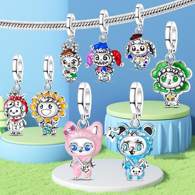 Original Charm Bead Pendent Copper Doll Series Bear Fox Clown Sunflower Charm Fit Bracelet Bangle Woman Diy Jewelry