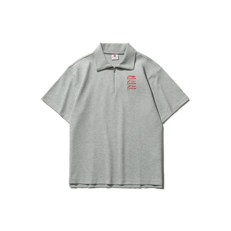 Li Ning T Shirts Unisex Gray Polo Collar Moderate Straight Fit AHSR365-2
