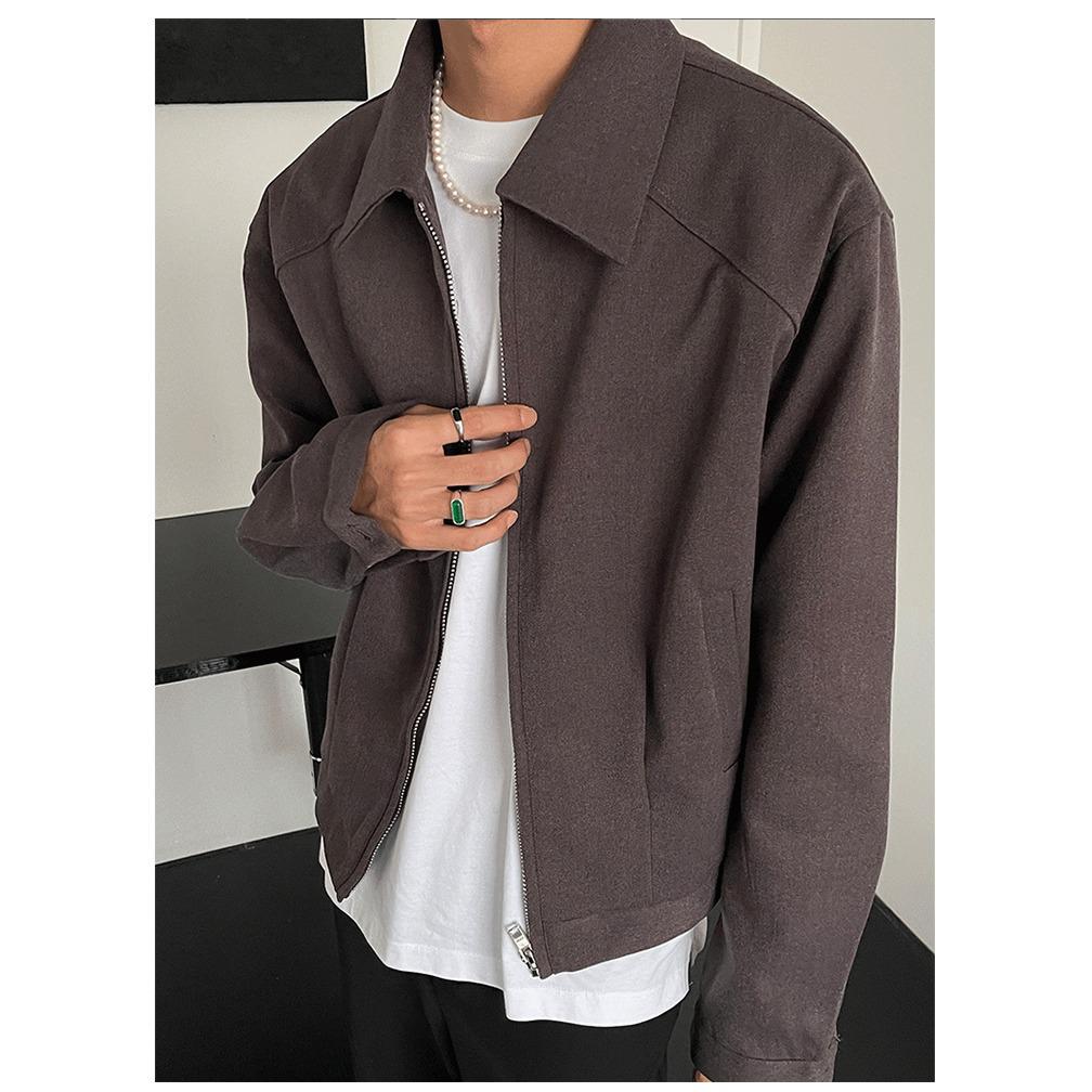 Korean Style High-End Men's Retro Lapel Jacket Coat - 3D Cut Solid Color
