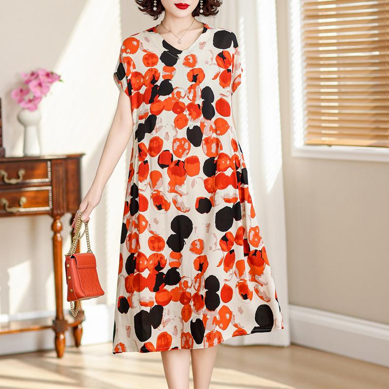 Vintage Long Dresses for Women Short Sleeve Elegant Plus Size Dress Loose Summer Clothes