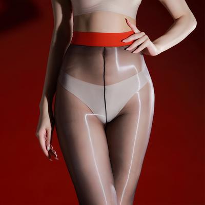 Sexy Red Narrow Edge High Waist Deep Crotch Aurora Stockings Ultra-thin Silky Transparent Glossy Reflective for Women