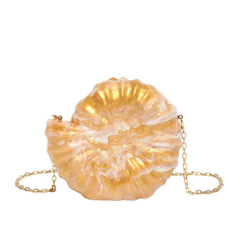 

Metallic Gold Glossy Concave-Convex Texture Snail Handbag New Evening Party Banquet Bag