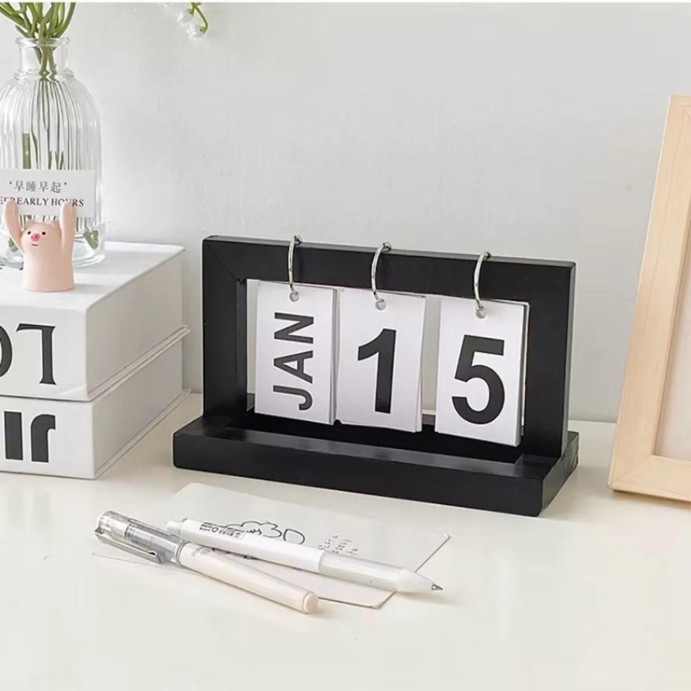 1Pcs Month Date Display Wooden Calendar Ornament Simple Craft Prop  Office Desktop Home Decoration