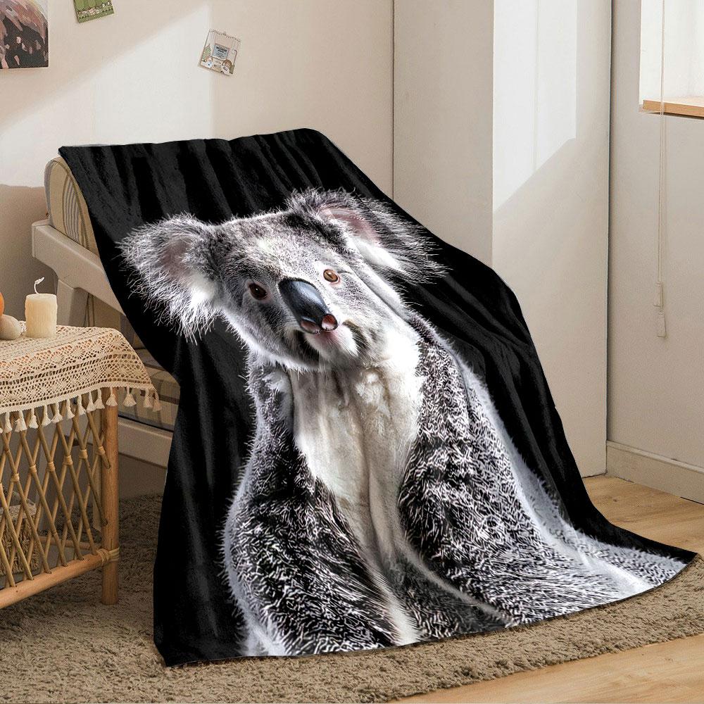 Cozy Koala on Black Blanket for all seasons blanket lunch break throw gift