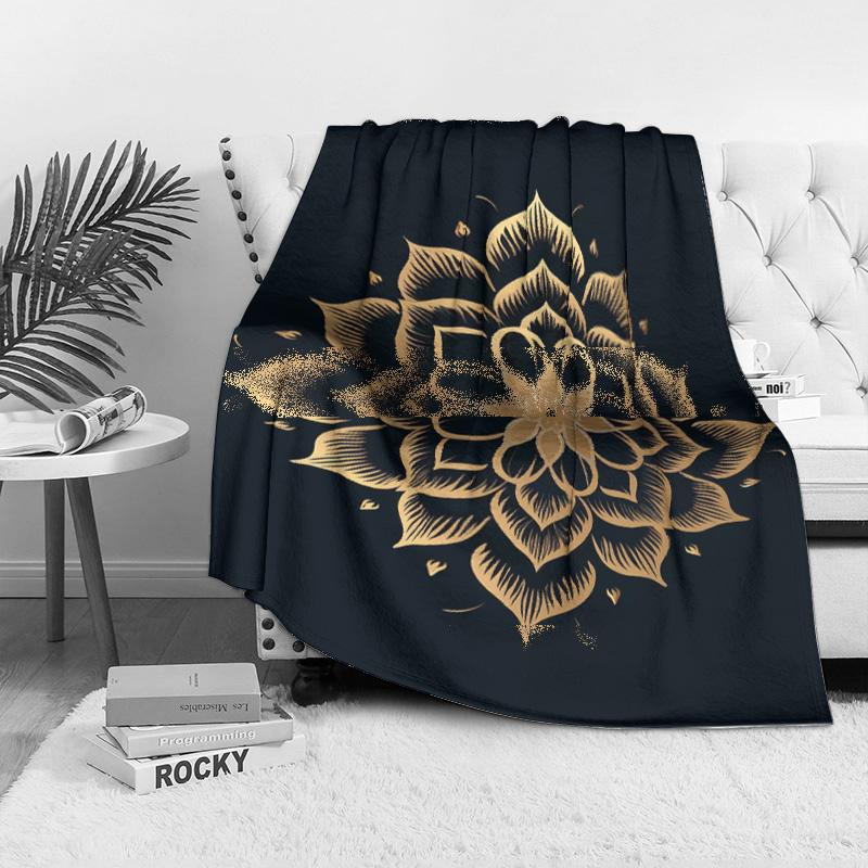 Boho Mandala Fleece Blanket - Geometric Pattern Throw Blanket - Floral Print Decorative Sofa Cover for Living Room Bedroom