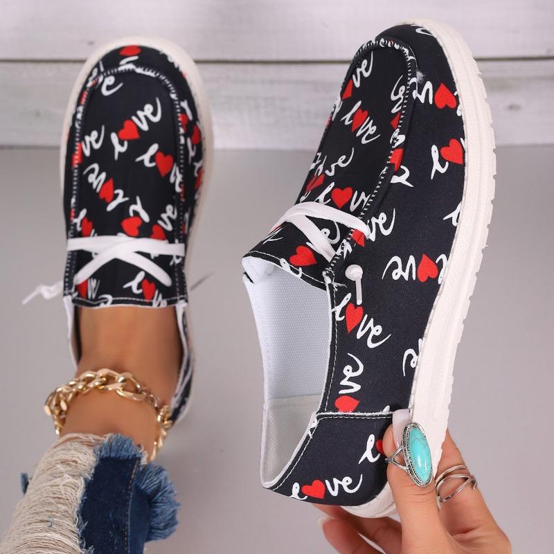 Foreign Trade Large Size New Flat-bottom Printed Canvas Shoes Comfortable Round Head Fashion Casual Shoes