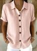 Casual Comfortable Cotton Linen Short Sleeve Button Shirt For Women