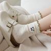 5 Paar Punkte Cartoon Socken Stickerei Wadenhoch Baumwollsocken Süße Schleife Socke Damen