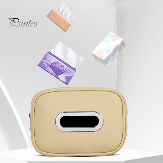 Car Tissue Holder Storage Box Zipper Closure Solid Color Easy To Clean Hanging Paper Towel Storage Box Car Interior Decor