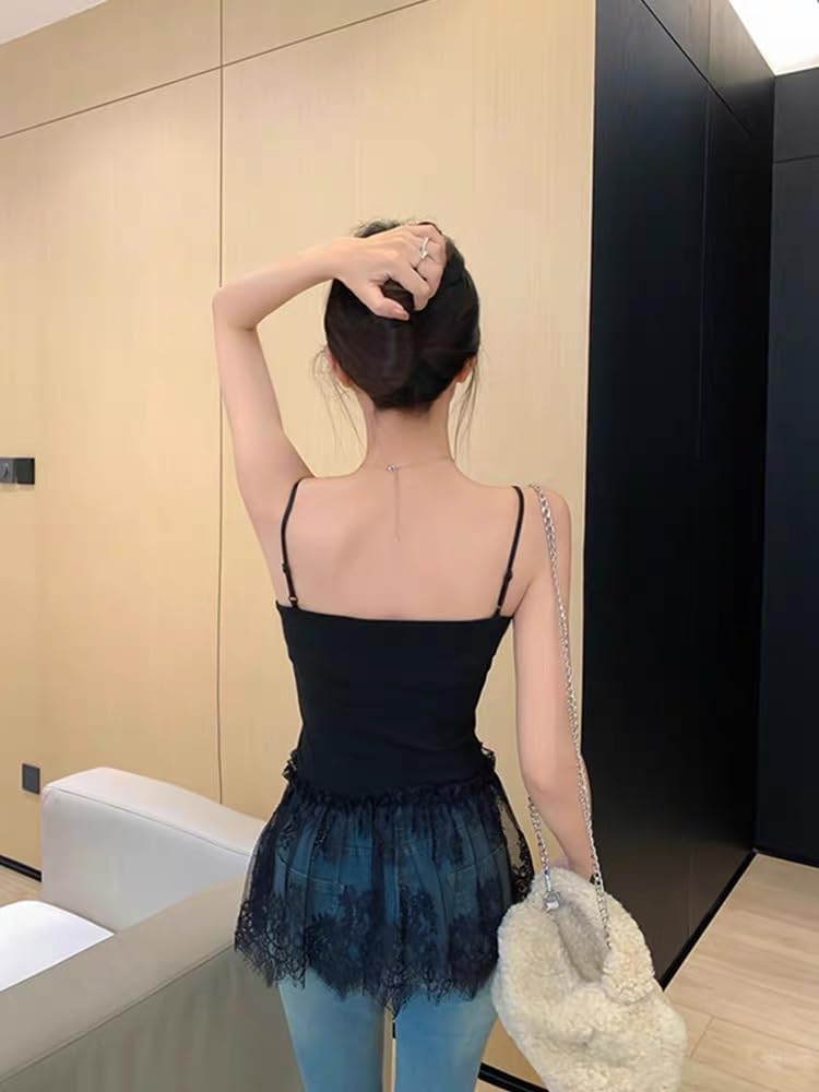 Stylowy Top na ramiączkach z Biustonoszem Top Tank Top z Warstwowym Biustonoszem Długi Top Cami z Regulowanymi Ramiączkami Darmowy [Youngfull] Dwukolorowe Miseczki, Koronka, Top, Sukienka,