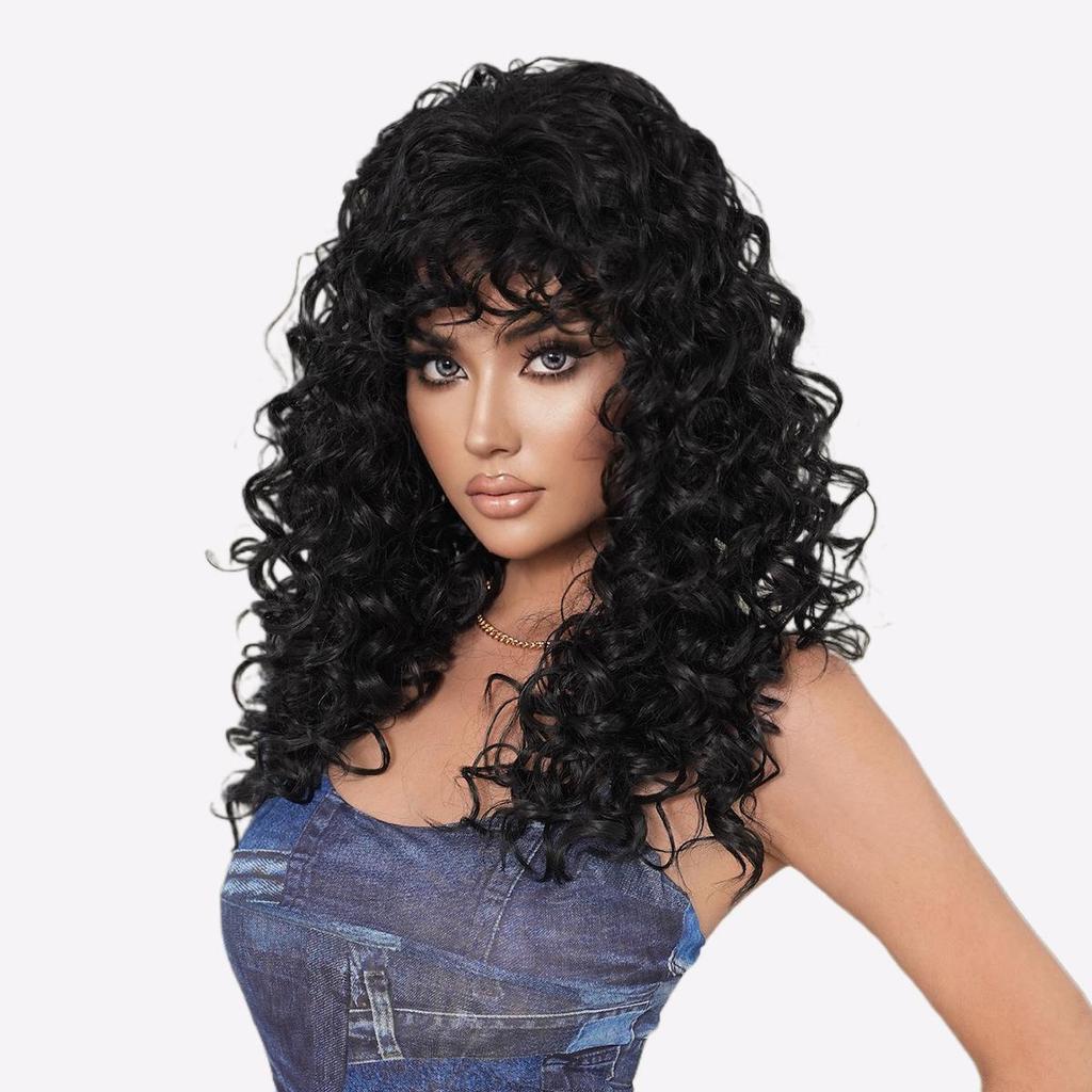 Parrucca Afro Ricci Kinky TikTok con Frangia - Capelli Sintetici Neri Jet con Texture Afro, Ricci 3C-4A Resistenti al Calore, Parrucca Protettiva dall'Aspetto Naturale