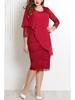 Elegant Lace-Trimmed Solid Color Slim Dress with Three-Quarter Sleeves