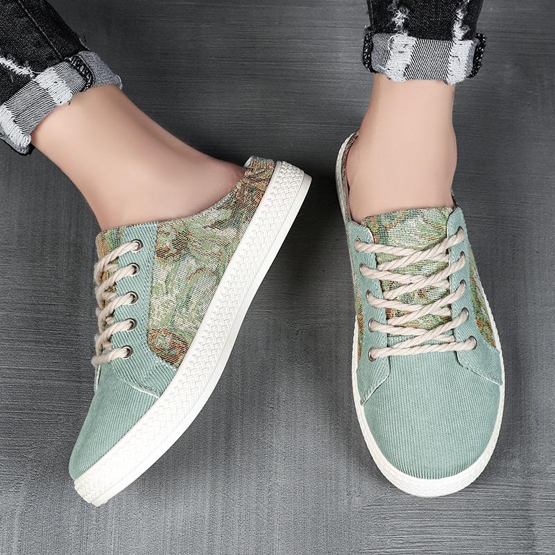 Summer Half Slippers Men's One-pedal Casual Breathable Men's Shoes Printed Trendy Bag Head Slippers Soft Sole Comfortable Sandals
