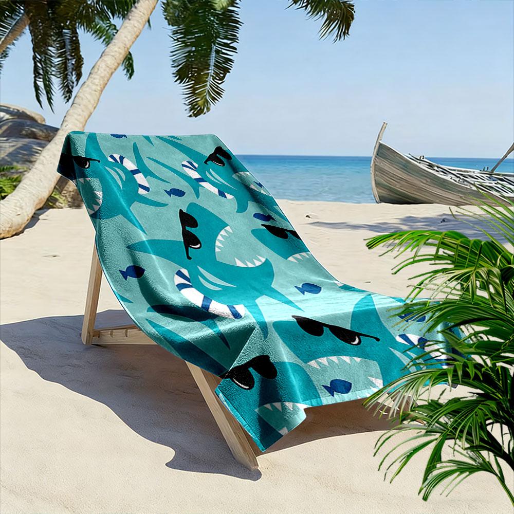 Sharks rocking stylish vibes Print beach towel, quick drying, suitable for travel, outdoor sports, jogging, the beach and swimming, gift