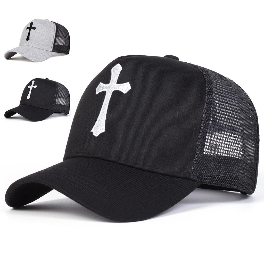 Unisex Cross Embroidery Baseball Net Caps Spring Summer Outdoor Adjustable Casual Hats Dad Hat Sunscreen Hat