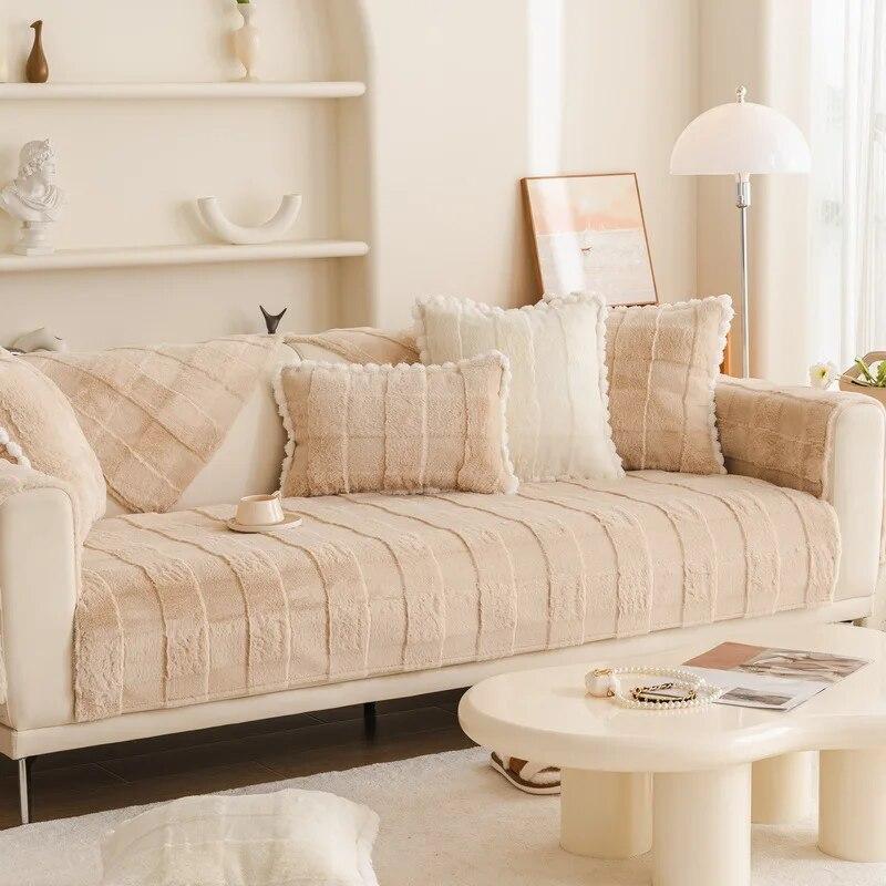 

Зимняя новая плюшевая подушка для дивана с кроликом, теплый чехол для дивана, нескользящий высококачественный чехол на подлокотник, утолщенная подушка на спинку полотенца 70x70cm