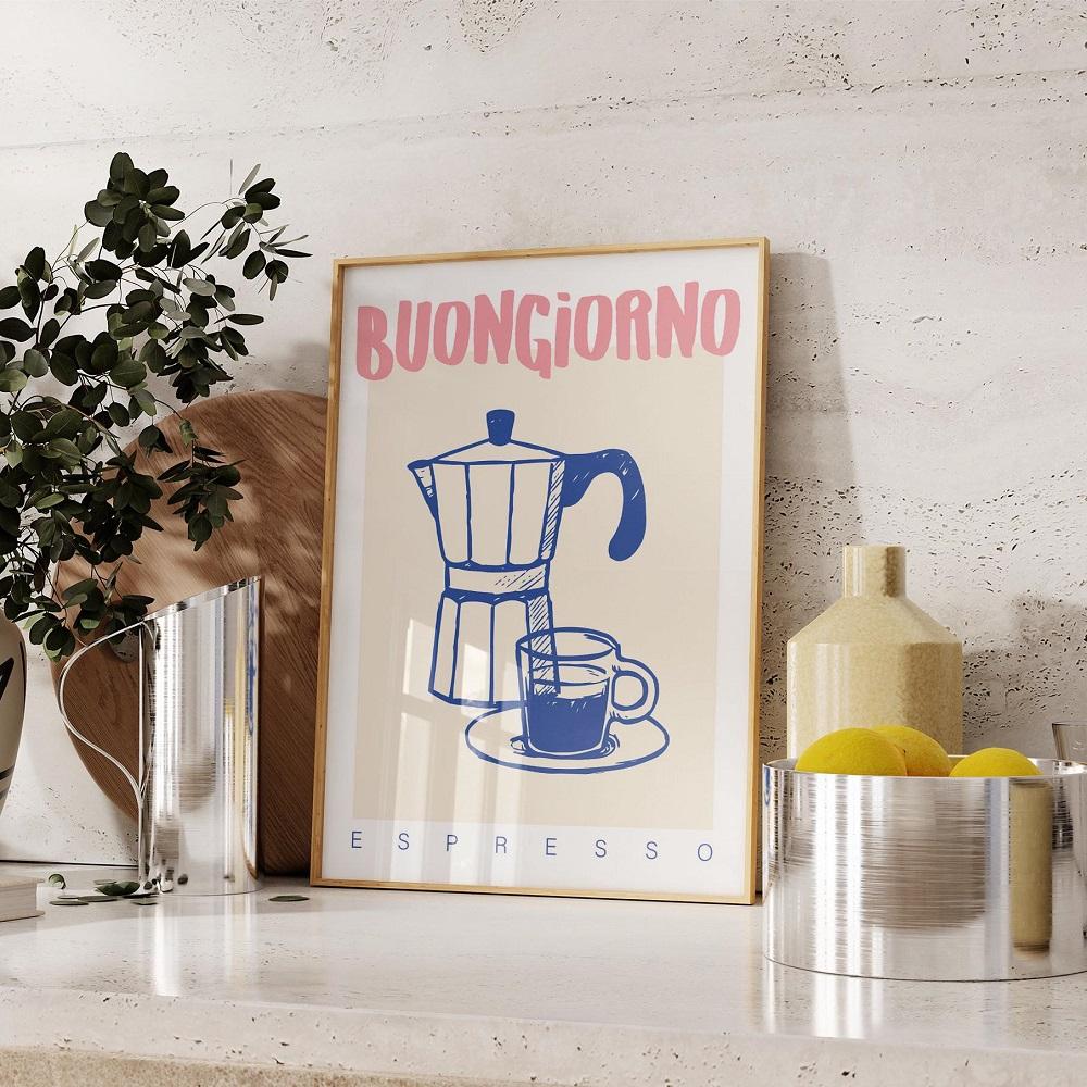 Modern Trendy Retro Vintage Chic Coffee Espresso Wall Art Prints Canvas Painting Poster Picture for Office Kitchen Home Decor