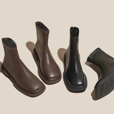 Britain Retro Square Toe Ankle Boots Luxury Fashion Chelsea Boots New Low Heels Platform Women Shoes Botas De Mujer
