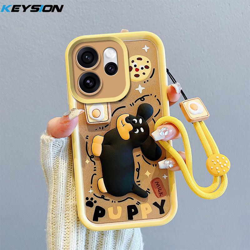 KEYSION Shockproof Case for OPPO Reno15 F 5G with Lanyard Soft Silicone Cute 3D Cartoon Doll Phone Back Cover for OPPO Reno 15F 5G