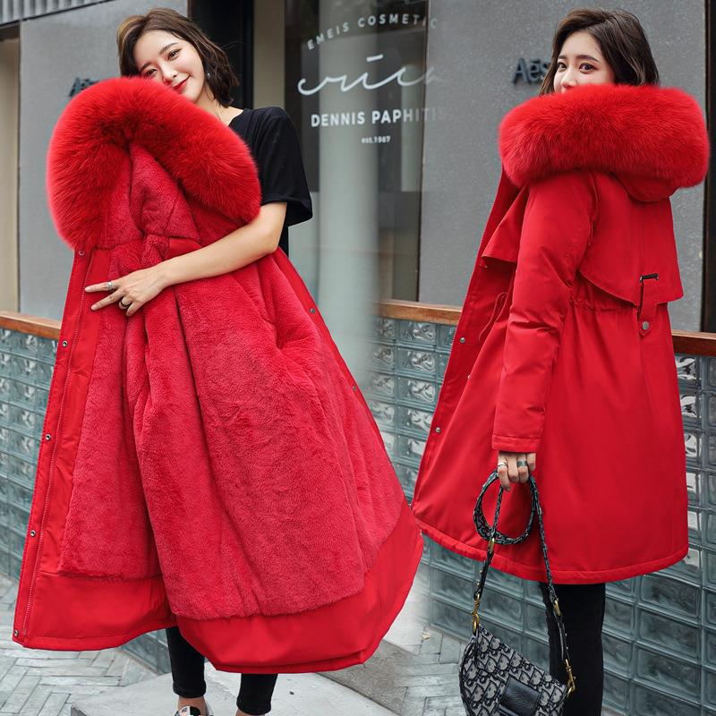 European & American Women's Mid-Length Fur Collar Cotton Jacket