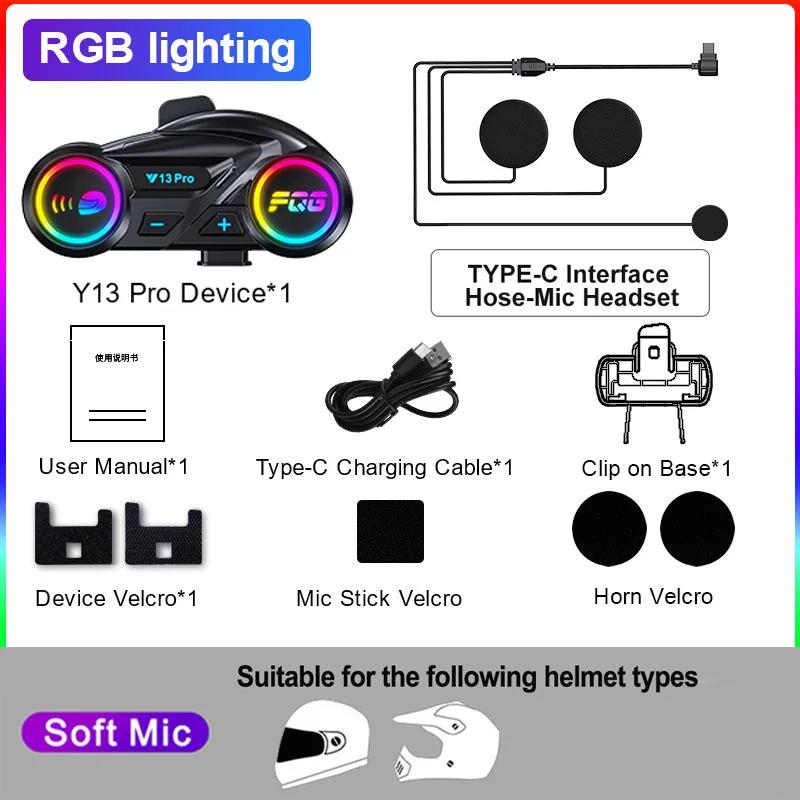 

1/2x RGB FM Interphone 500m Bluetooth 6.0 Motorcycle Helmet Intercom Handsfree Waterproof Music Share Noise Reduction 1000mah