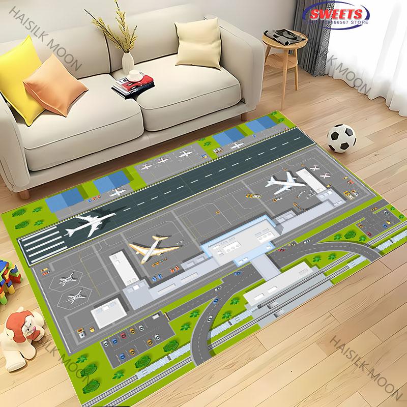1PC Aviation Theme Airplane Runway Carpet for Home Soft Rug Kid's Playmat Coffee Table Mat Leisure Balcony Doormat Washable Mat