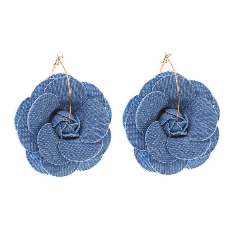 European and American fashion women's earrings, geometric three-dimensional handmade denim flower design earrings, versatile and high-end earrings