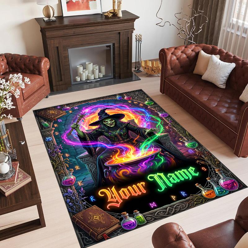 Witchcraft Theme Crystal Velvet Rug Personalized Custom Name Text Soft Floor Mat Home Decor