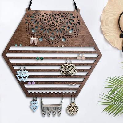 Wooden Hanging Earring Holder Wall Decor Jewelry Organizer Vintage Earring Display Organizer for Women And Girls Earrings Necklaces