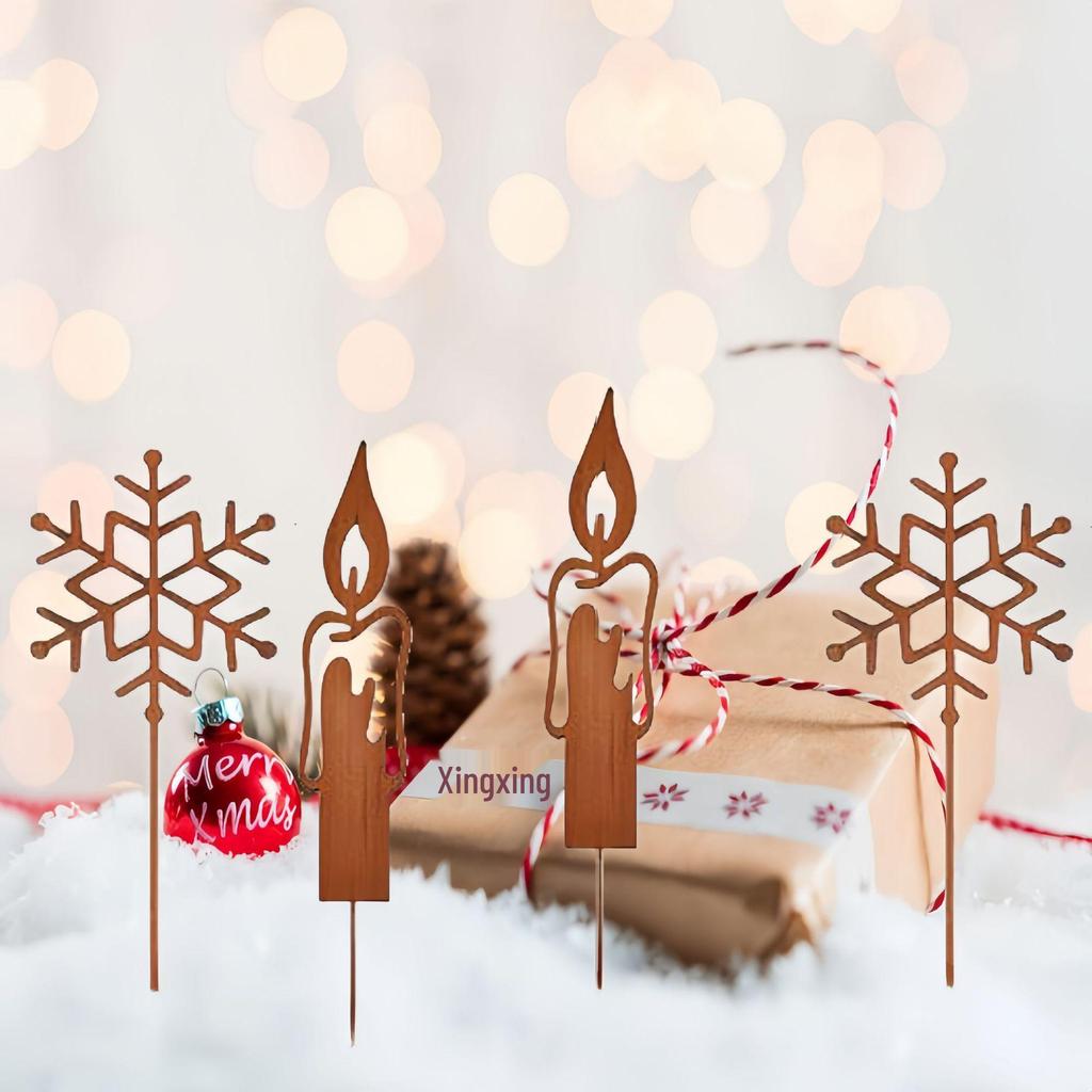 Rustic Tree Deer Silhouette Inserts: Iron Art Christmas Decorations with Star Accents for Courtyard and Garden Display.