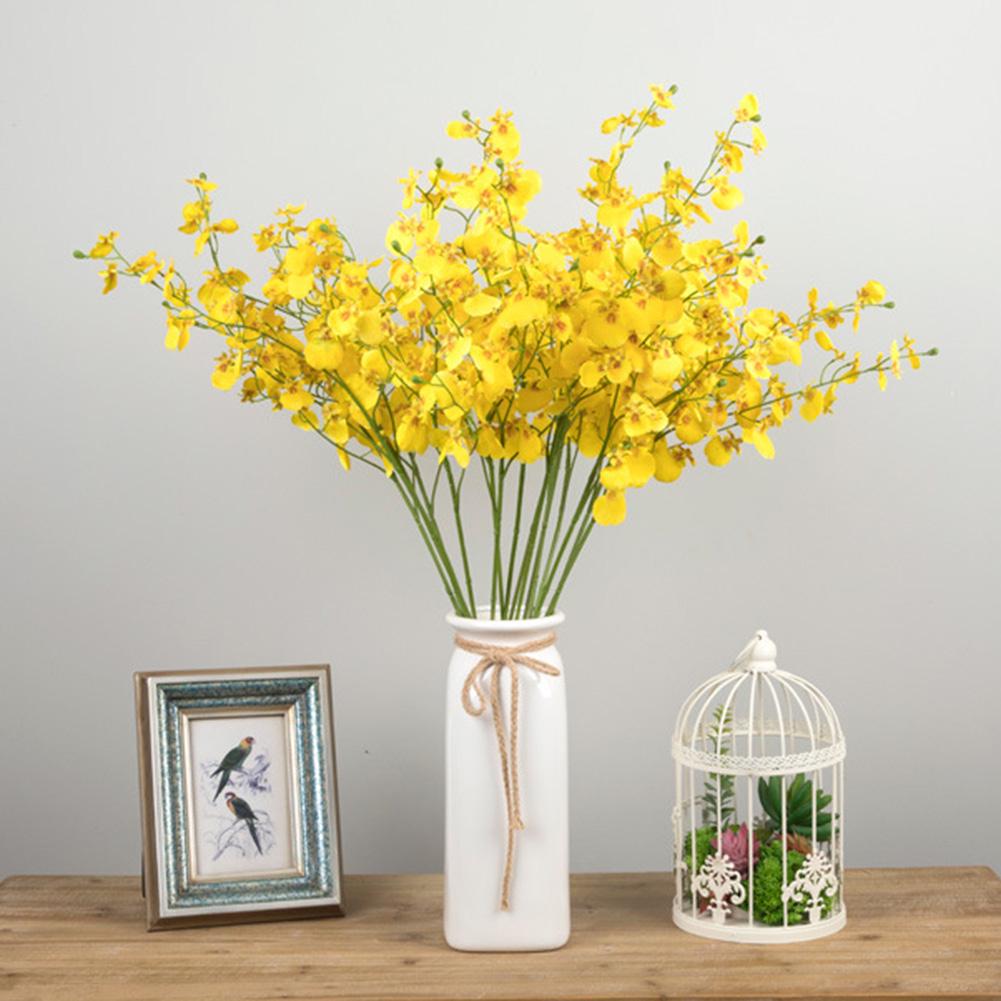 Yellow artificial fake flower plant potted Zen home decoration decoration plastic bouquet single peacock dancing orchid BL28360 yellow small branch