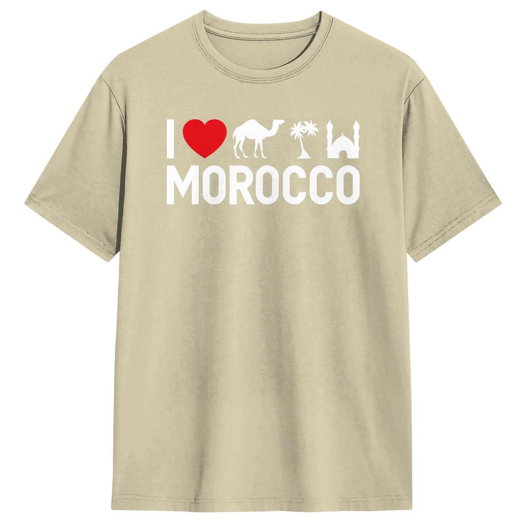 Awesome I Love Morocco TShirts Men Round Collar Cotton T Shirts  Short Sleeve Tee Shirt Original Clothing