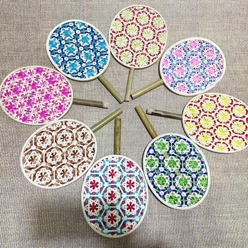 1pc Colorful Handmade Fan Ethnic Style Bamboo Woven Fan Summer Anti-mosquito Cooler Braided Hand Fan Crafts Home Decoration