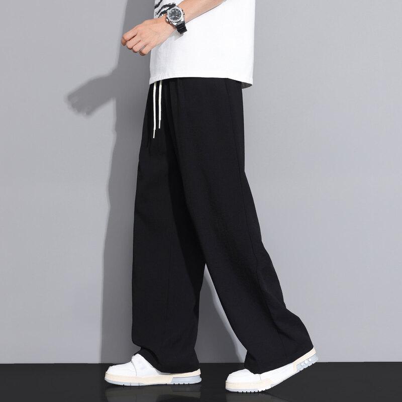 Pantalon Casual Droit à Séchage Rapide en Soie Glacée pour Homme