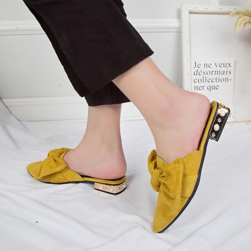 Damskie klapki mule i sandały damskie z kokardką, wsuwane, na niskim obcasie, ze szpiczastym noskiem, letnie obuwie, odporne na poślizg, nowy styl 39