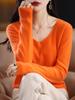 Women's Retro V-Neck 100% Wool Sweater – Seamless, Loose Fit, Autumn/Winter Commuting Essential
