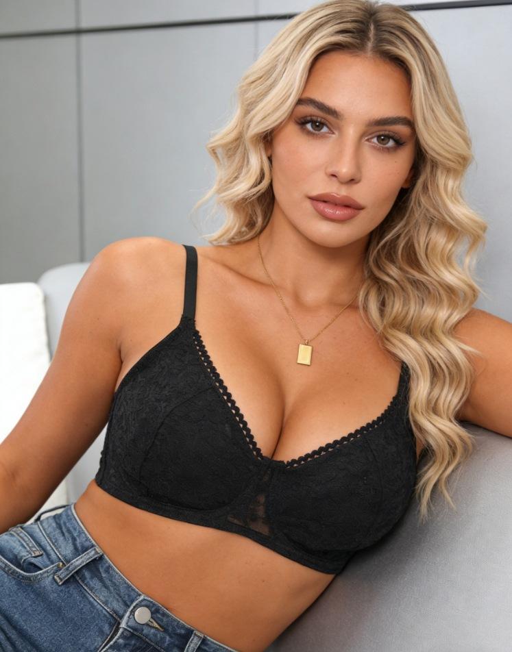 European and American Large Size Thin Lace Large Chest Gathered Without Steel Ring Large Size Bra Cover Underwear