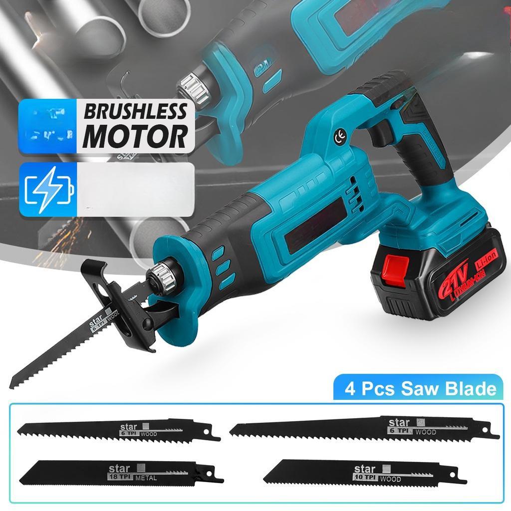 21V Saber Saw with 4PCS Blades Li-ion Battery Metal Pipe Wood Cutting Tool New Cordless Brushless Reciprocating Saw