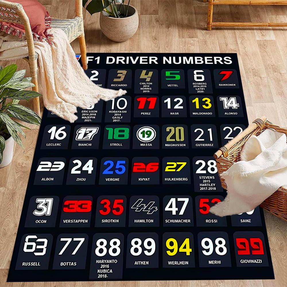 F1 Driver Number Chart Area Rug Design for Decorate Room Balcony Game Room Hallway Anti-slip Rug Anime Office Decor Best for Christmas