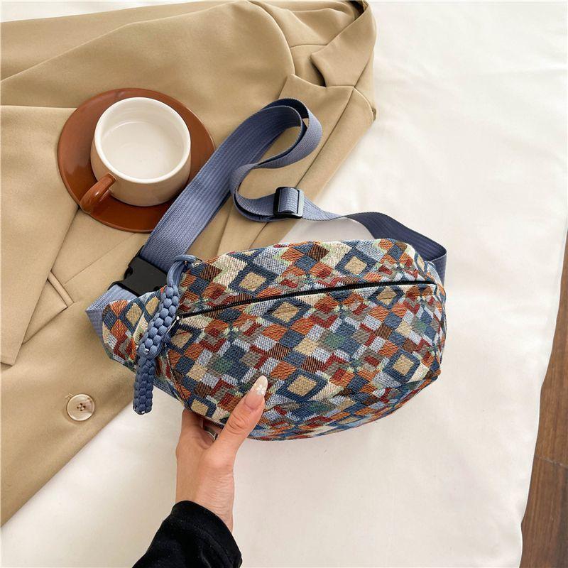 Ретро ходьба бег спорт нагрудная сумка сумка сумка 2025 сумка через плечо новая высококачественная нишевая поясная сумка для мобильного телефона plaid bag 1658₽