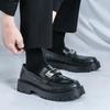 Men's Glossy Leather Thick-Soled Loafers - British Style Slip-On, Large Size, for Spring & Autumn