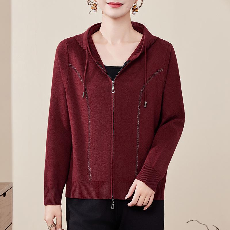 

Chic Spring & Autumn Knit Zipper Cardigan for Middle-Aged and Older Women L (Recommended within 52.5 kg)