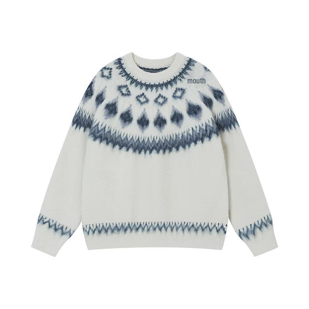 Men s Retro Soft Fluffy Christmas Knit Pullover Sweater - Warm, Thickened Jacquard Design for Autumn/Winter XL белый