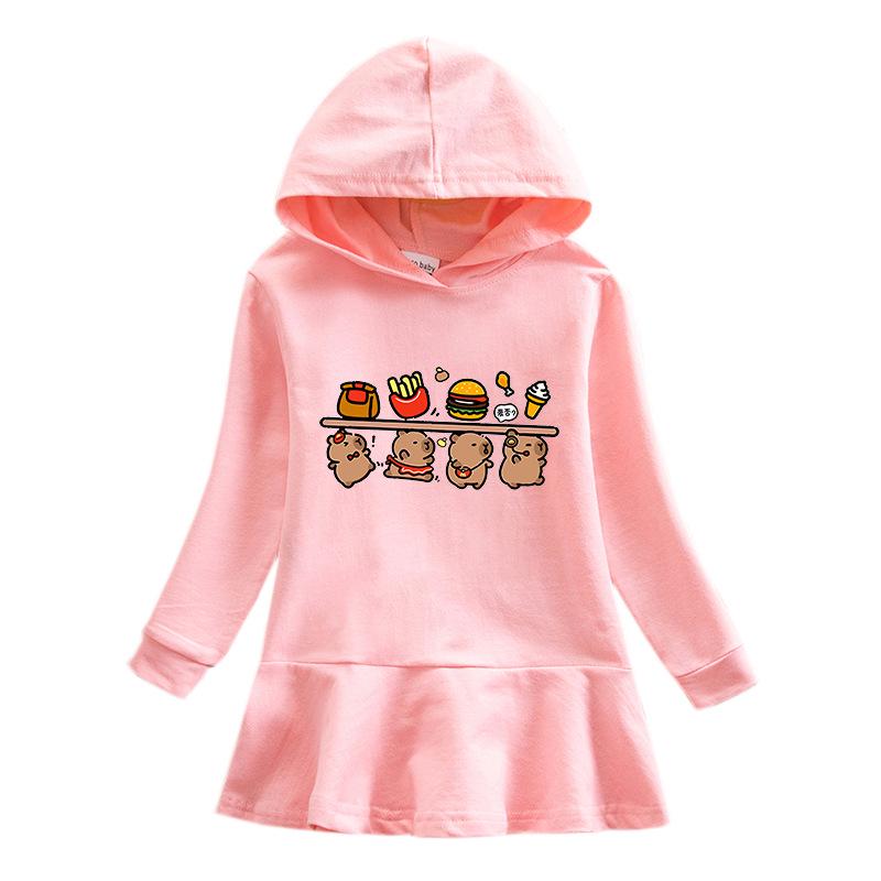 Ruffle Cartoon Rainbow Hoodie Dress - Girls' Long Sleeve Princess Style